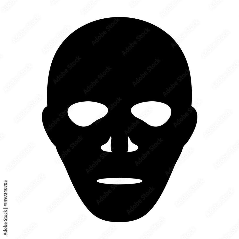 Silhouette image depicting a menacing black skull or mask face Silhouette image depicting a menacing black skull or mask face