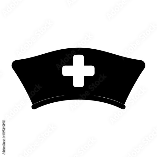 Black nurse cap with medical cross as a symbol of healthcare