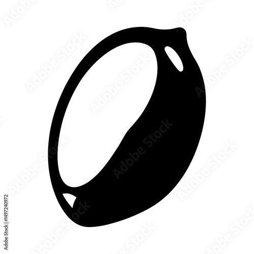 Stylized drawing of a single coffee bean or seed in black