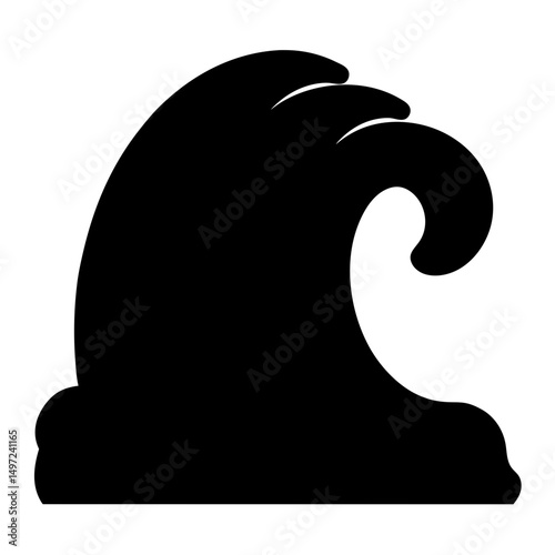 Dynamic black silhouette illustration depicting a large breaking wave, powerful ocean energy