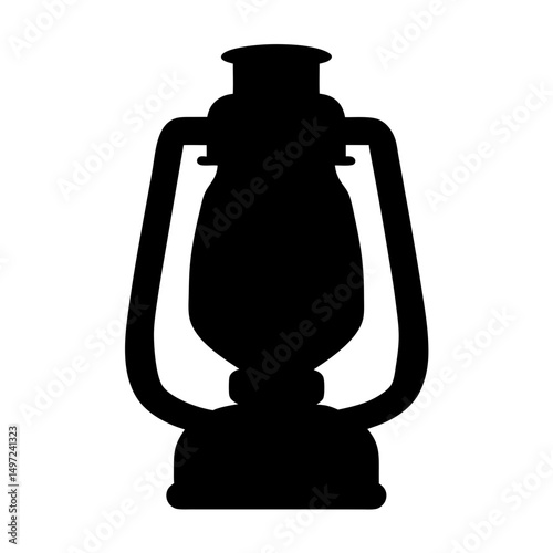 Black silhouette illustration of an old fashioned kerosene lantern or oil lamp