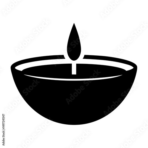Elegant Diwali Oil Lamp Illustration with Bold Black and White Simplicity