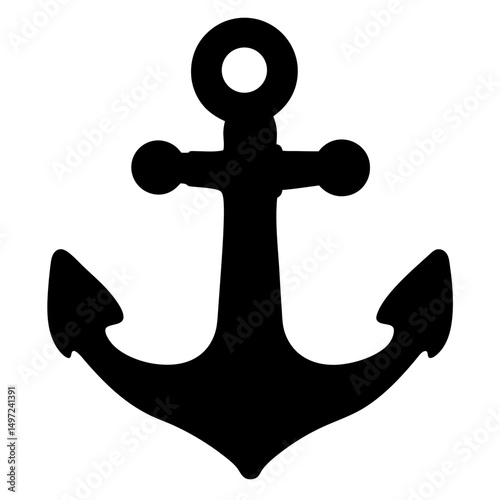 Simple Black Anchor Silhouette Design for Nautical or Maritime Decoration Purpose