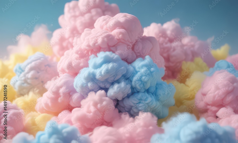 Obraz premium Fluffy pink, blue, yellow ombre, cotton candy texture, tone, candy, abstract