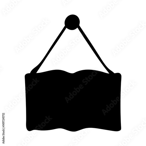 Black silhouette hanging sign with rope and knob for advertising display
