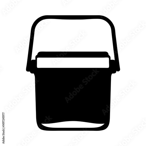 Black and white image of a picnic cooler with a handle on top
