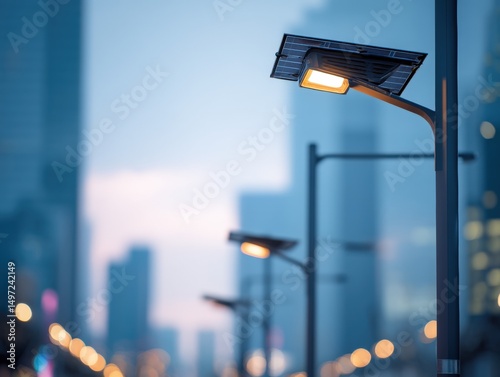 Streetlights line a city ro...