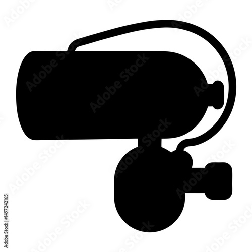 Abstract black scuba gear silhouette, highlighting the regulator and tank system