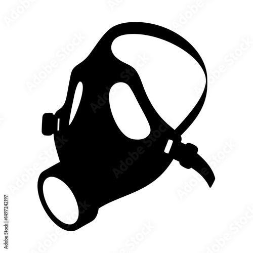 Silhouette of a classic full face industrial gas mask on white background