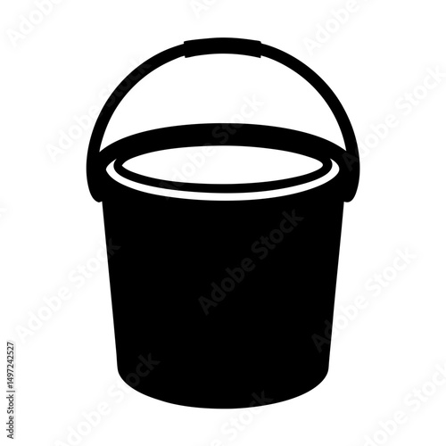 Black silhouette of a bucket with handle on a white background