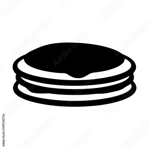 Simple monochromatic illustration of a stack of delicious pancakes with syrup