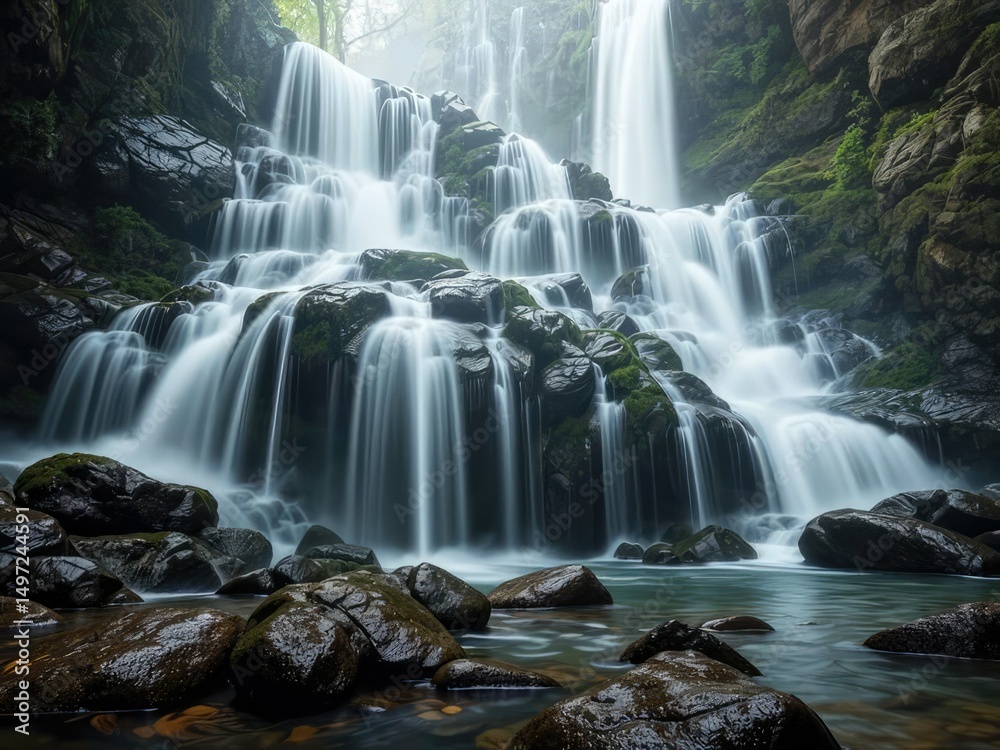 Naklejka premium Majestic Italian Waterfall, Long Exposure Water Flow