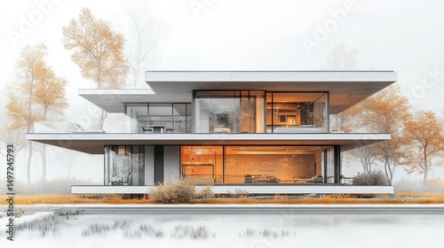 Modern Architecture Home Design: Autumnal Lakeside Residence