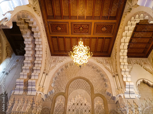Ornate ceiling and arches inside hassan ii mosque
