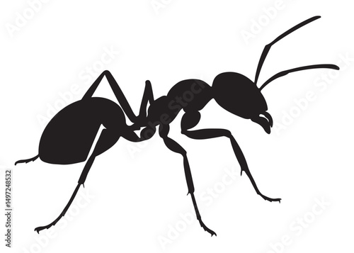 ant logo vector silhouette illustration, vector illustration of ant logo icon design, vector of a black silhouette ant, black ant silhouette isolated on white background.