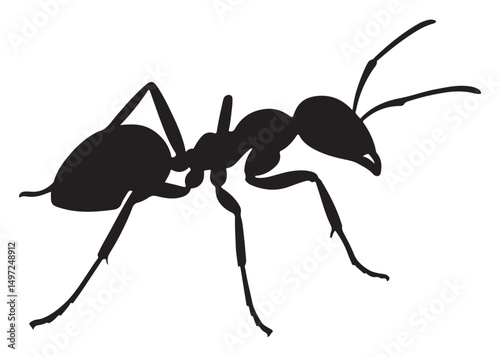 ant logo vector silhouette illustration, vector illustration of ant logo icon design, vector of a black silhouette ant, black ant silhouette isolated on white background.