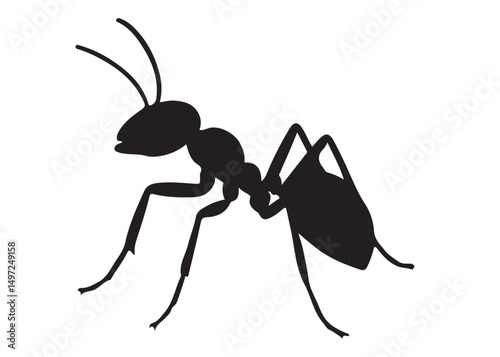 ant logo vector silhouette illustration, vector illustration of ant logo icon design, vector of a black silhouette ant, black ant silhouette isolated on white background.