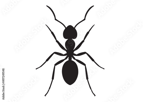 ant logo vector silhouette illustration, vector illustration of ant logo icon design, vector of a black silhouette ant, black ant silhouette isolated on white background.