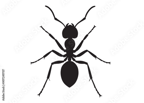 ant logo vector silhouette illustration, vector illustration of ant logo icon design, vector of a black silhouette ant, black ant silhouette isolated on white background.