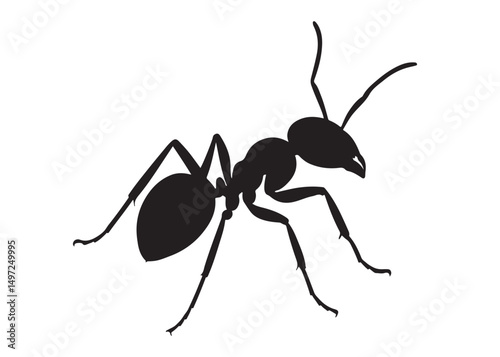 ant logo vector silhouette illustration, vector illustration of ant logo icon design, vector of a black silhouette ant, black ant silhouette isolated on white background.