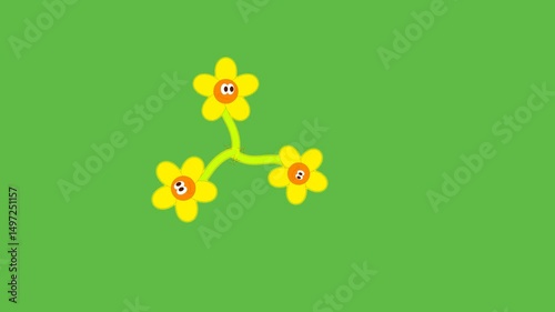 draw set of six sunflowers with stem in circular shape on green background

