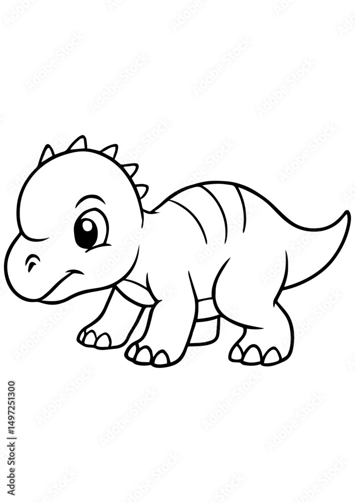 Obraz premium Cute baby dinosaur in black and white vector style on white background. Perfect for engraving, print, logo, and creative illustration projects