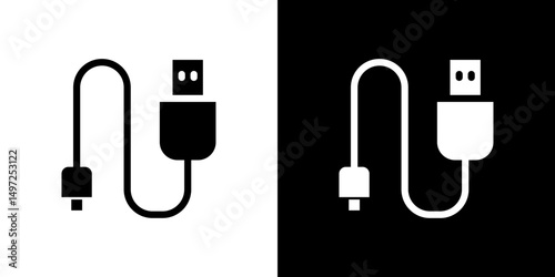 USB cable icon Vector in flat style. Collection silhouettes