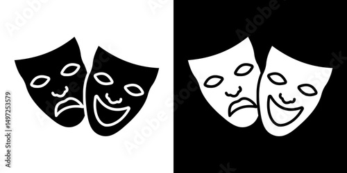 Theater masks icon Vector in flat style. Collection silhouettes