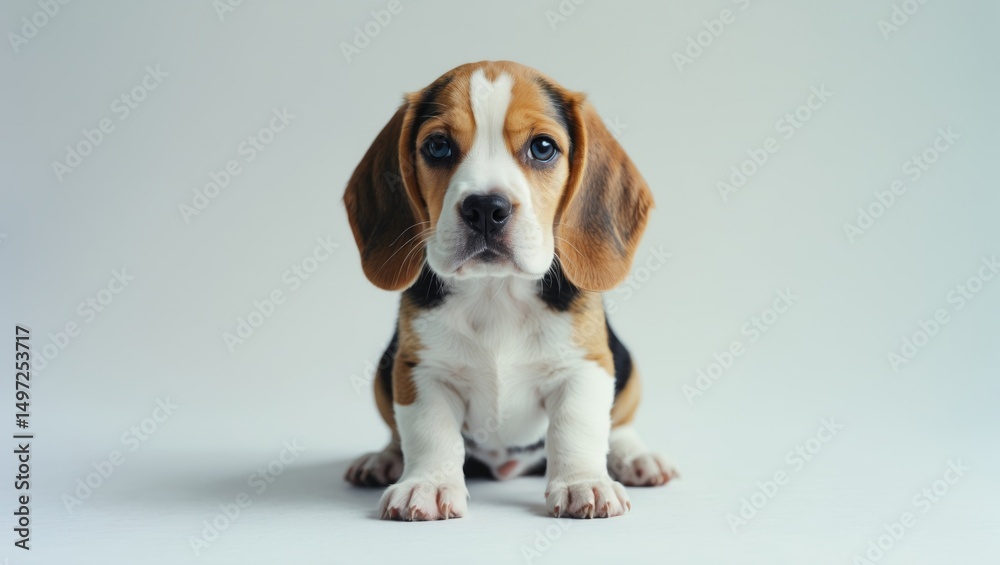 Adorable puppy dog sitting on white background. Cute pet and animals, young dog with floppy ears. Pet photography and adorable animal. Adorable puppy dog sitting on white background. Cute pet and animals, young dog with floppy ears. Pet photography and adorable animal.