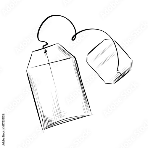 Two tea bags with strings sketch vector