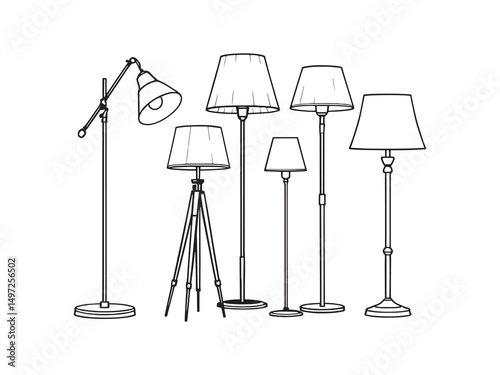 standing lamp vector line art illustration