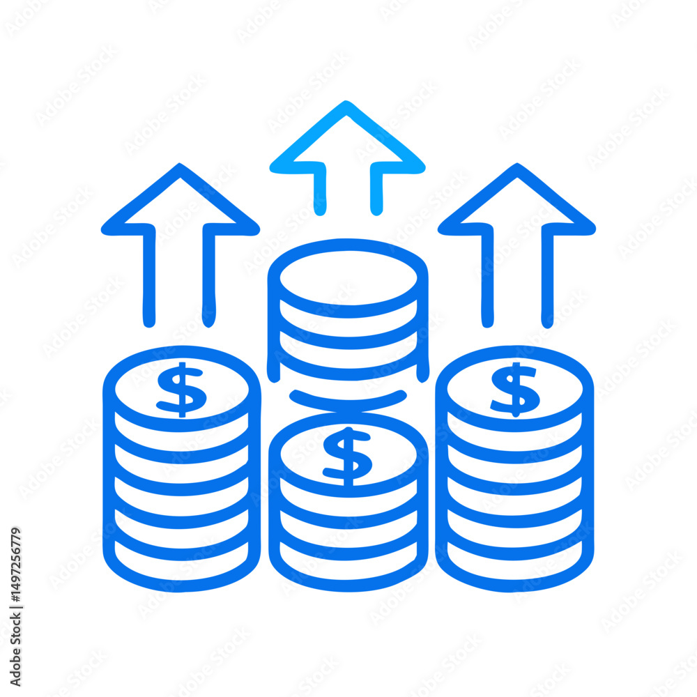 Investment growth concept showing stacks of money with arrows pointing up for financial success 100 on transparent background Investment growth concept showing stacks of money with arrows pointing up for financial success 100 on transparent background