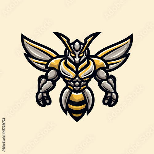 Unique esports logo featuring a stylized bee with muscular features and striking colors designed for a competitive gaming team
