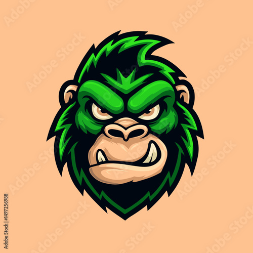 Unique esports logo featuring a fierce green gorilla with a formidable expression against a simple background