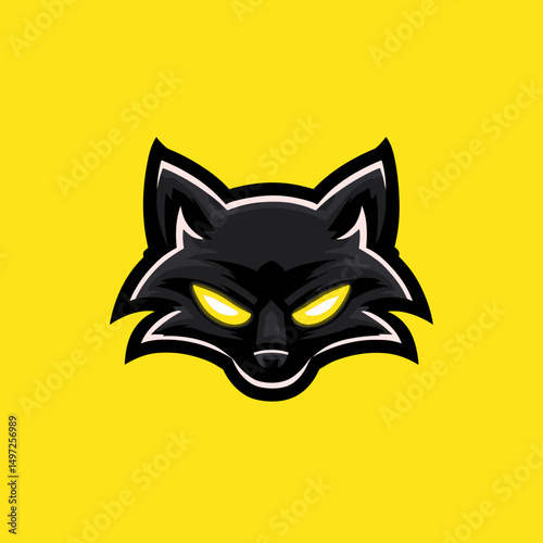 Bold esports logo featuring a fierce black wolf head against a vibrant yellow background symbolizing strength and competitiveness