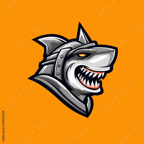 Dynamic esports logo featuring a fierce armored shark with sharp teeth symbolizing strength and competition