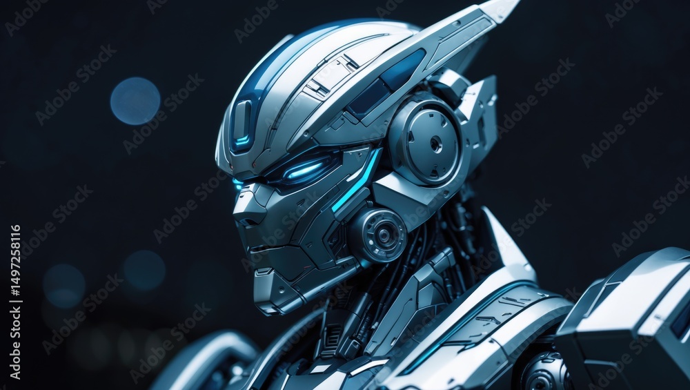 Fototapeta premium Futuristic mecha robot head image