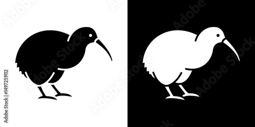 Kiwi bird icon Vector in flat style. Collection silhouettes