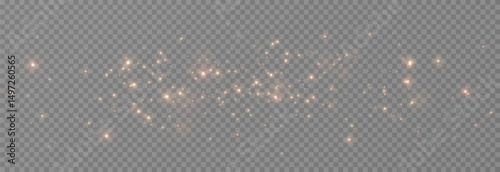 Golden glow dust png. Spraying glitter on isolated transparent background. Sparkling light or sparkling dust png. Christmas light.