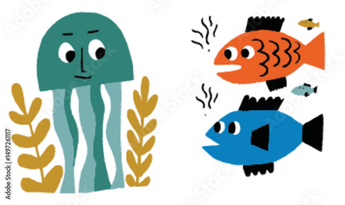 Wallpaper Mural Colorful Vector Illustrations of Sea Creatures with Charming Designs Torontodigital.ca