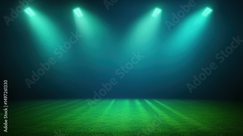 Wallpaper Mural Illuminated green field at night, spotlights casting beams Torontodigital.ca