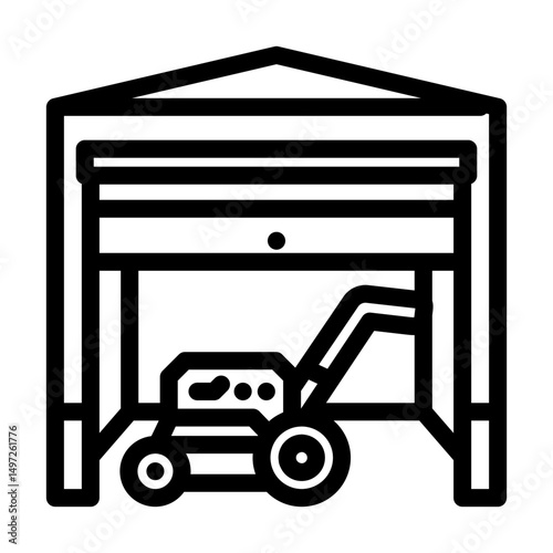 lawnmower stored garage line icon vector illustration