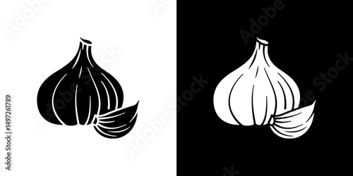 Garlic icon Vector in flat style. Collection silhouettes