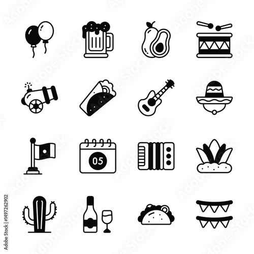 Grab this amazing collection of Mexican day icons in glyph style
