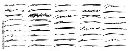 grunge lines underline handdrawn highlighting elements. rough brush stripes, doodle scribbles vector