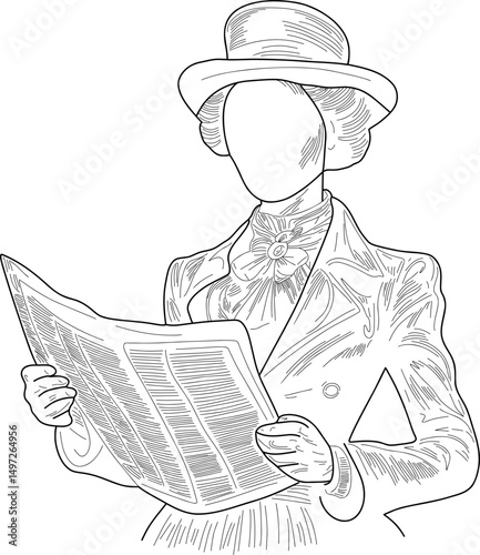 Faceless character in early 20-th century clothes, holding a newspaper