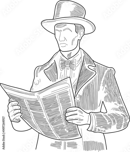 Faceless character in early 20-th century clothes, holding a newspaper