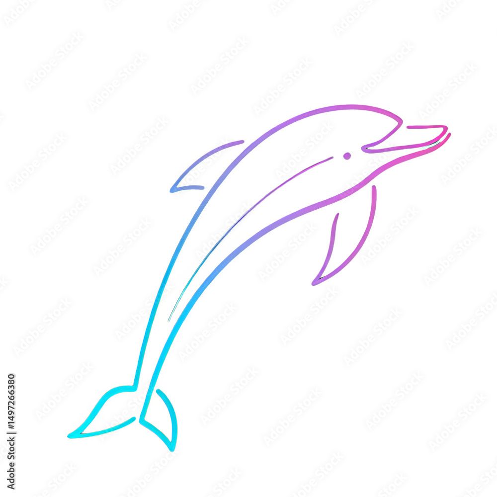Obraz premium Colorful neon outline of dolphin jumping out of water, glowing with vibrant colors and playful expression, suitable