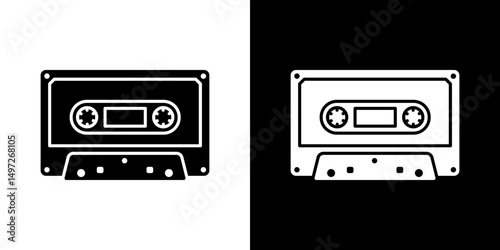 Cassette tape icon Vector in flat style. Collection silhouettes