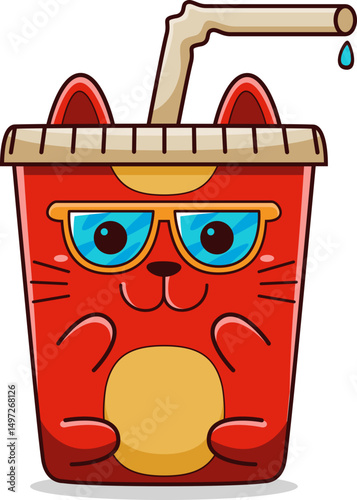 cat softdrink character vector illustration
